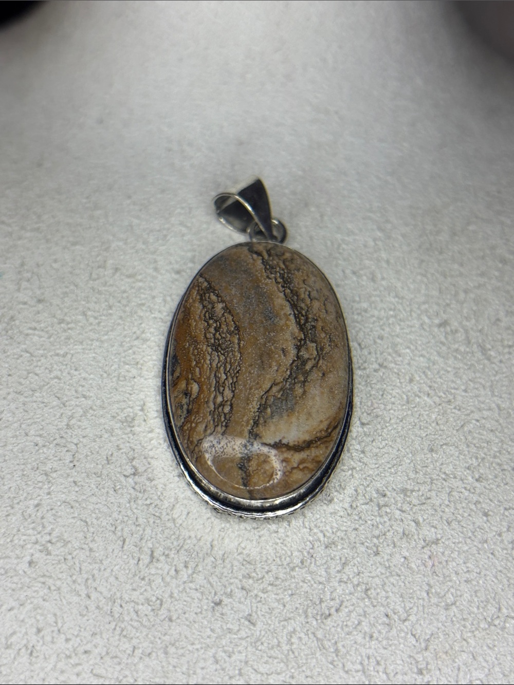 Picture, Jasper, grey tones, oval shaped silver plated pendant